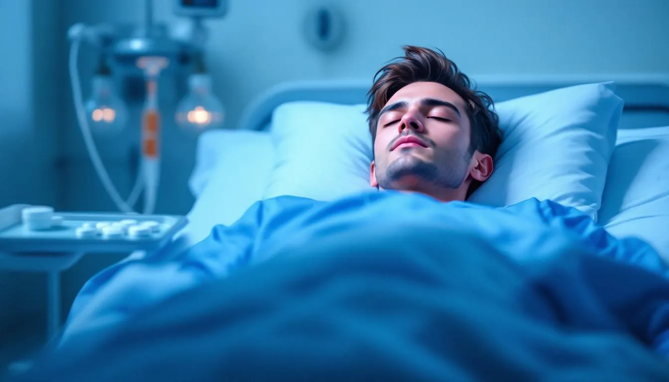 An illustration showing symptoms of an opioid overdose, including a blurred T259 white pill.