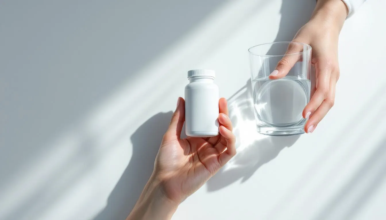 A person taking clonazepam pills with a glass of water.