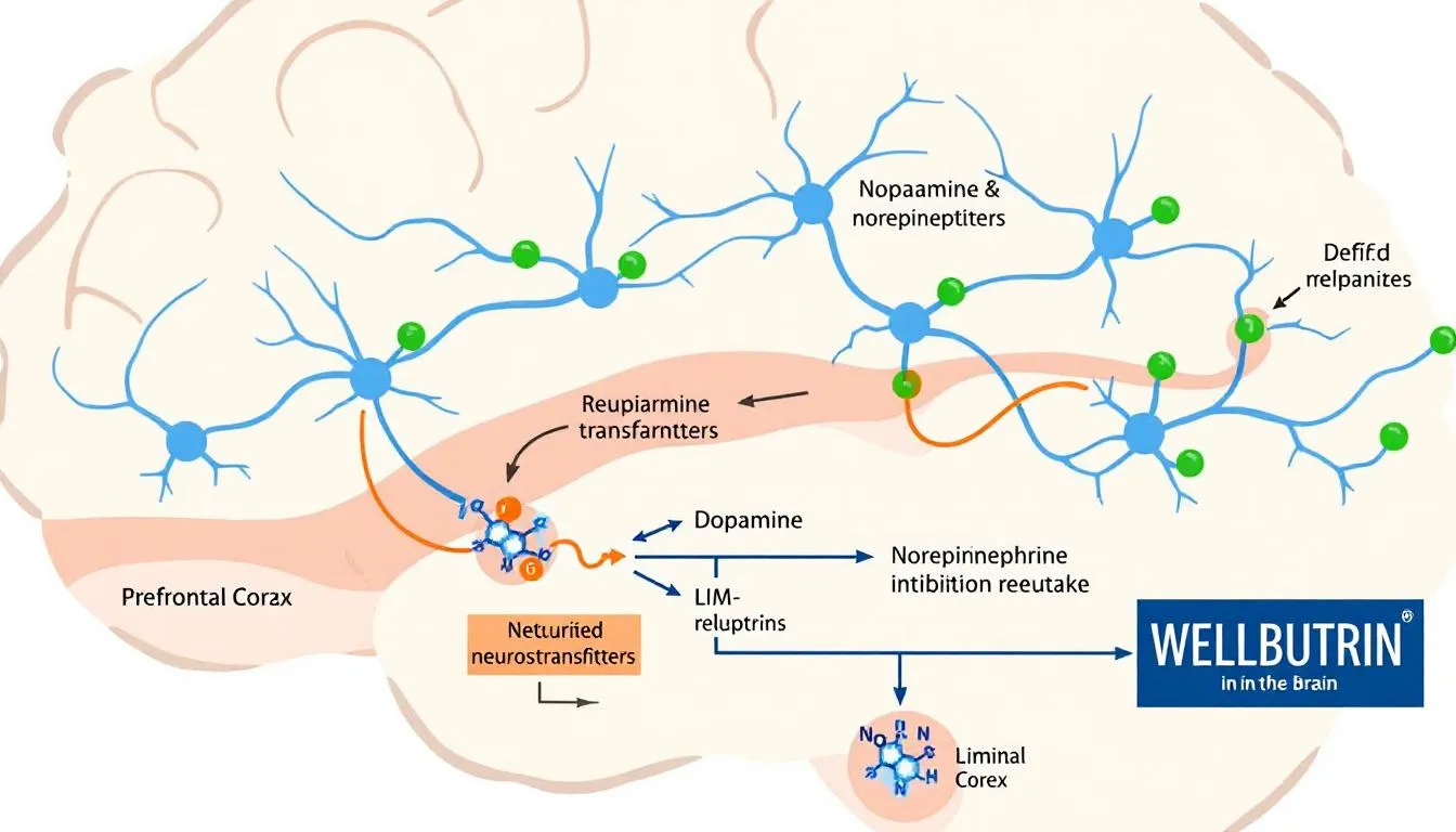 A diagram illustrating how Wellbutrin works in the brain.