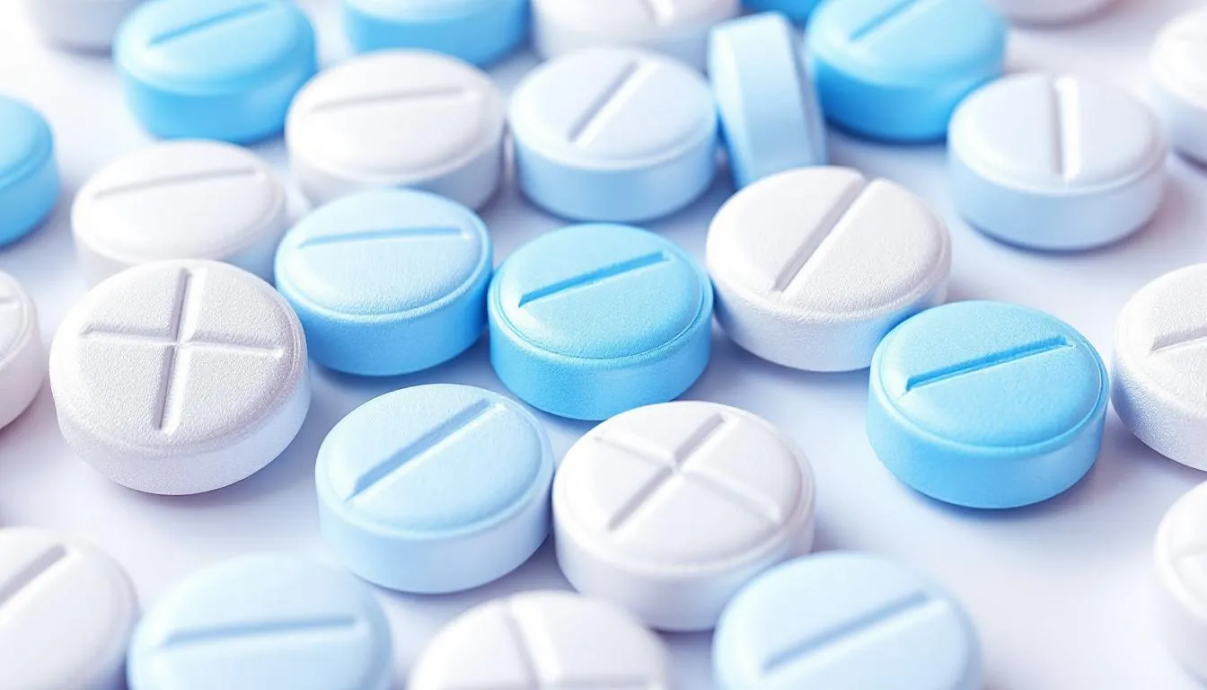 Close-up of oxycodone pills highlighting their color and shape features.
