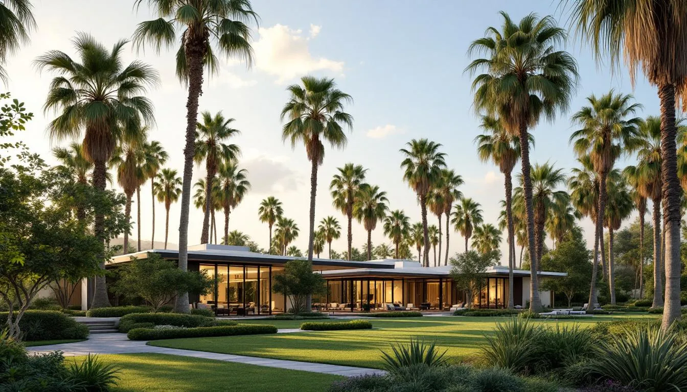 An image of a serene California rehabilitation center featuring modern buildings surrounded by palm trees in a natural setting, symbolizing a tranquil environment for mental health treatment and addiction recovery. The atmosphere suggests a focus on holistic therapies and personalized treatment plans for individuals facing mental health challenges and substance use disorders.