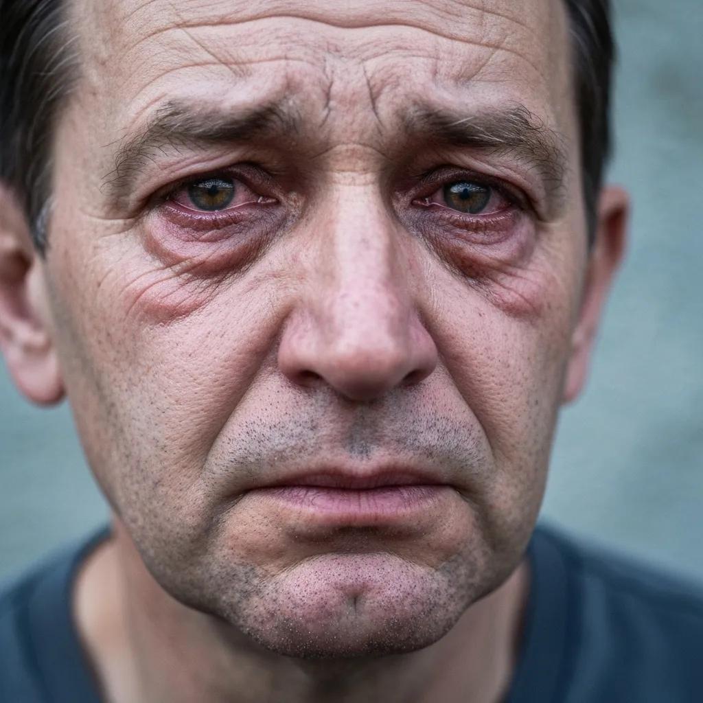 An individual exhibiting physical signs of drug addiction, illustrating the emotional toll of substance use