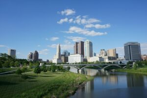 Columbus skyline over the Scioto River, Ohio